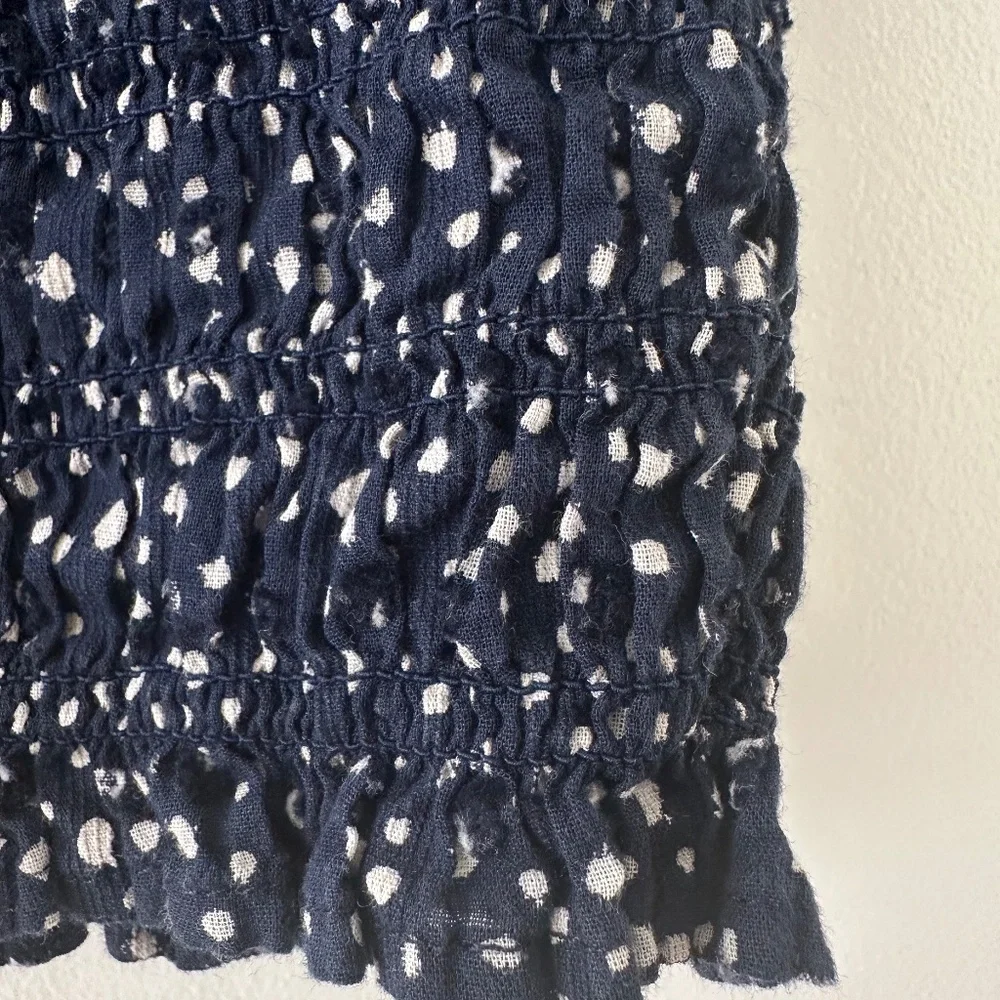 J. Crew Smocked Puff Sleeve Top - Navy/White Polka Dots - XS - Picture 4 of 8